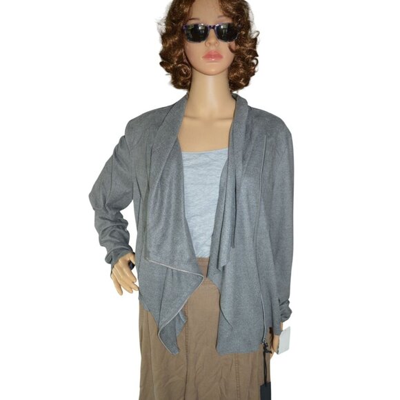 NWT Blank NYC Heathered Gray Waterfall Zip Up Jacket Cowl Neck Women's Size XL - Picture 3 of 12